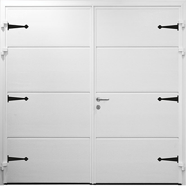 Teckentrup side hinged in Solid design with Coach House style mock hinges.